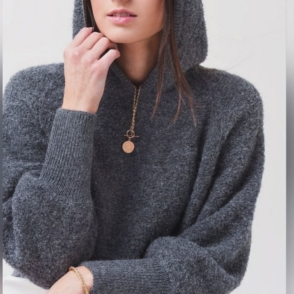 Cozy Hooded Knit Sweater in Charcoal Gray